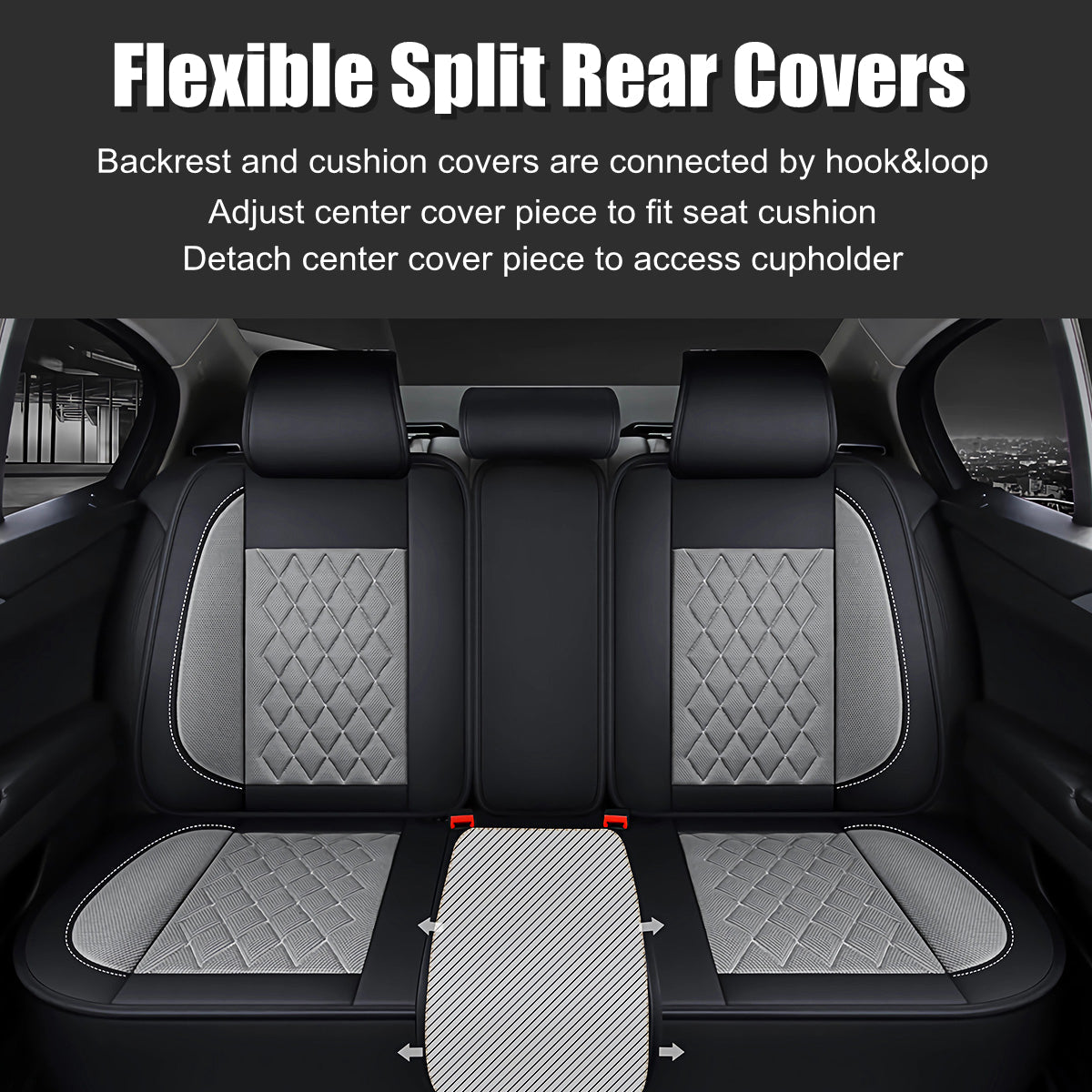 Universal Fit Faux Leather and Linen 5-Seater Car Seat Covers with Diamond Pattern and Integrated Waist Support