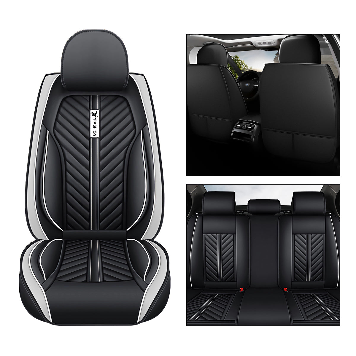 Palm Leaf Like Stripe Pattern Car Seat Covers for 5-Seat Sedan SUV Full Set Universal Fit Cushion Protective Covers