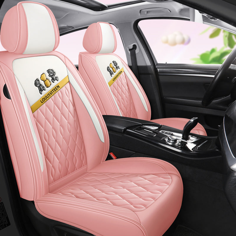 Universal Fit Synthetic Leather Car Seat Covers Full Set for 5-Seater Sedan SUV Diamond Pattern