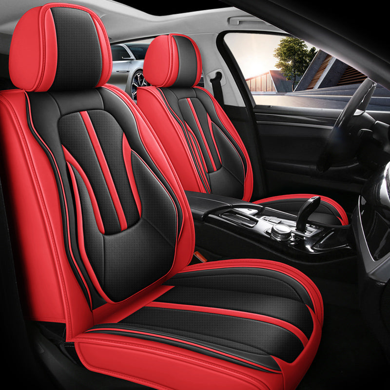 Sport Theme Car Seat Cover for 5-Seater Sedan SUV, Universal Fit Microfiber Leather Full Set Cushion Covers