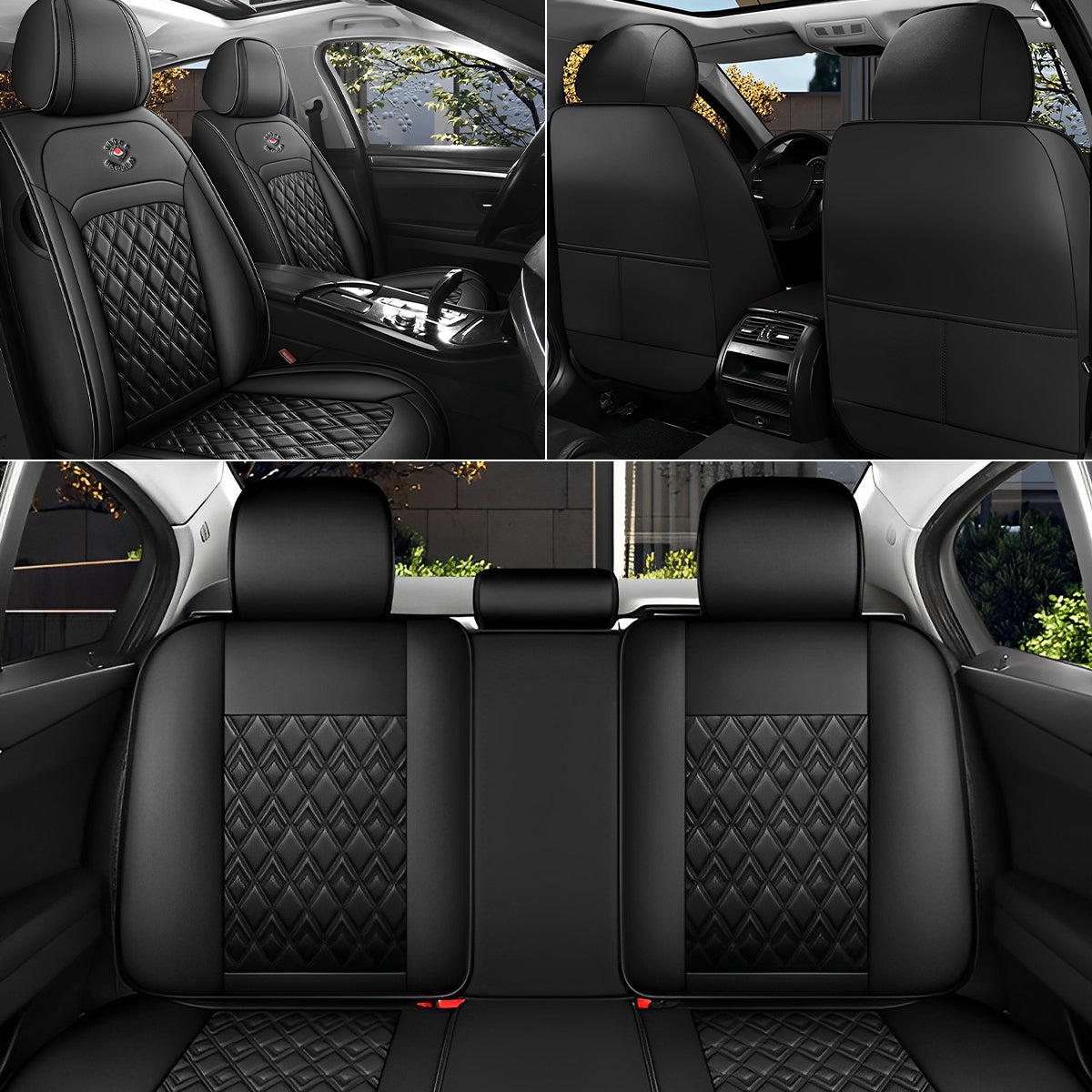 Universal Fit Car Seat Cover Full Set for 5-Seater Sedan SUV Diamond Pattern Faux Leather Vehicle Cushion Cover