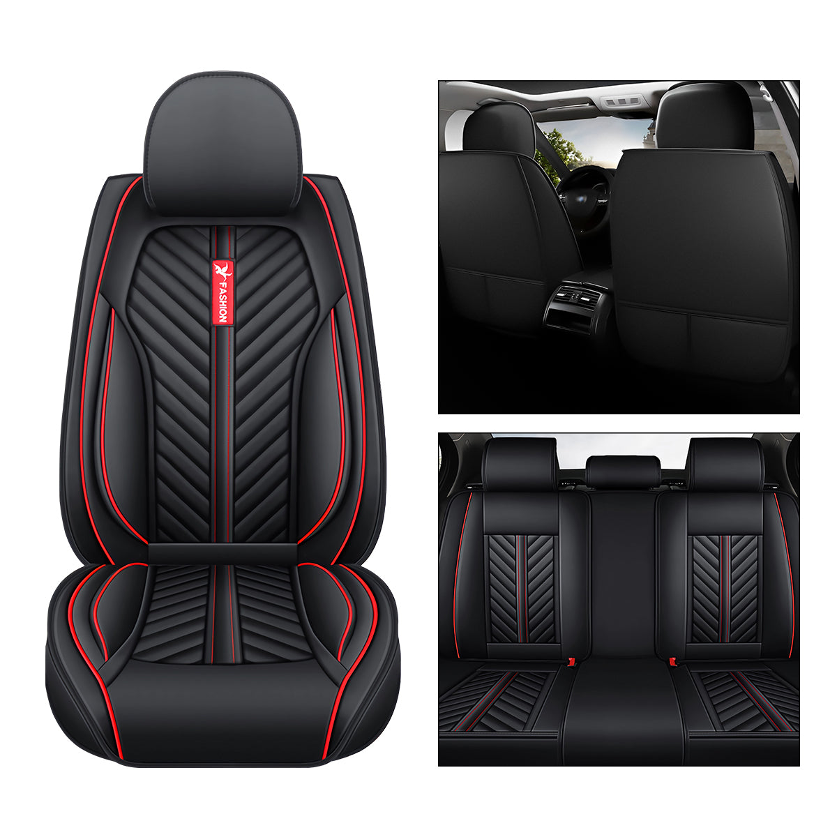 Palm Leaf Like Stripe Pattern Car Seat Covers for 5-Seat Sedan SUV Full Set Universal Fit Cushion Protective Covers