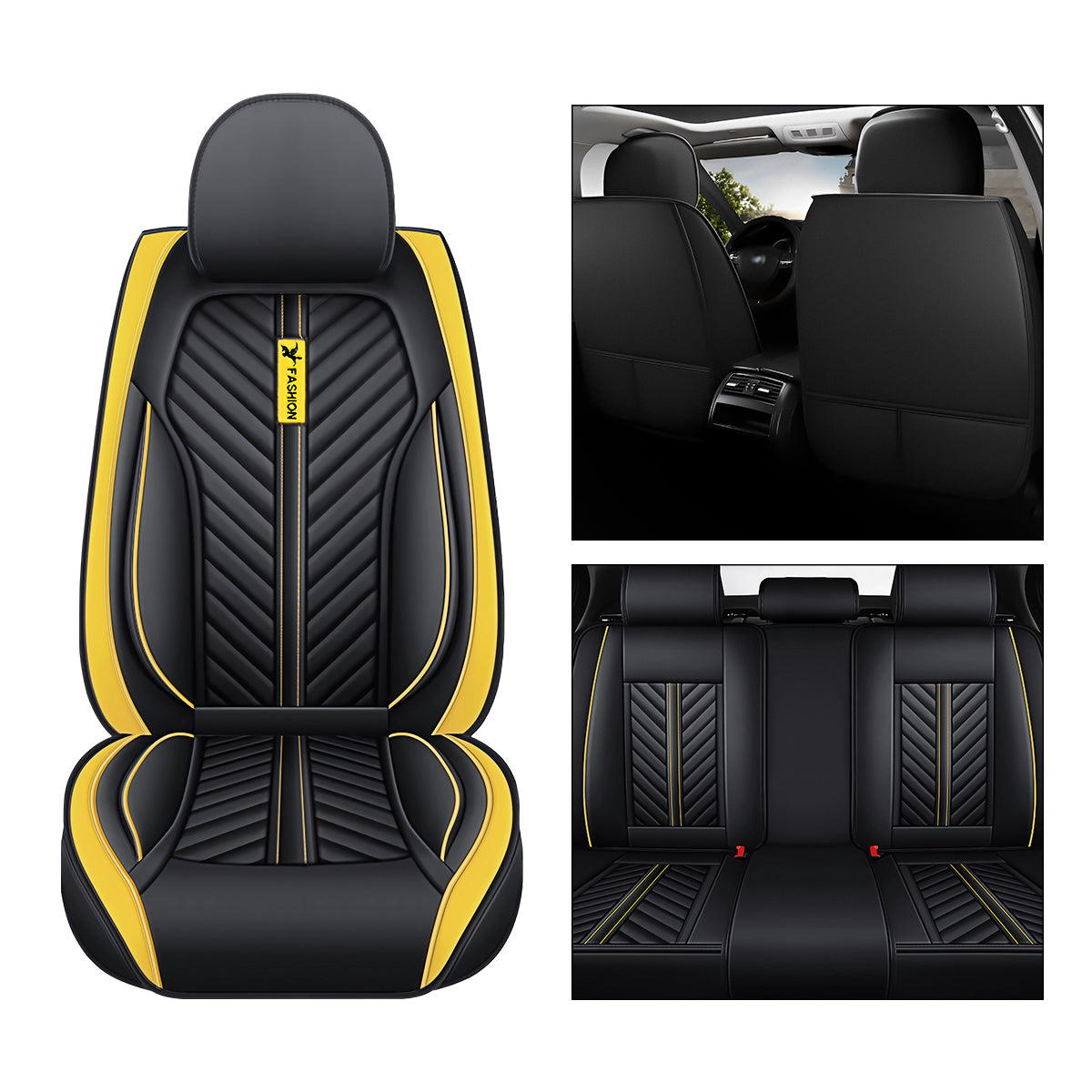 Palm Leaf Like Stripe Pattern Car Seat Covers for 5-Seat Sedan SUV Full Set Universal Fit Cushion Protective Covers