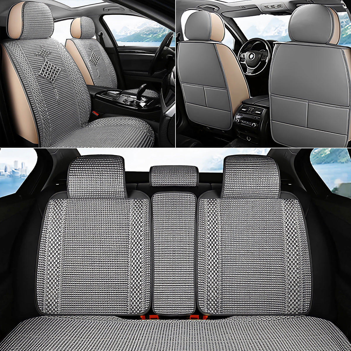 Cooling Fabric Basketweave Pattern Car Seat Covers for 5 Seat Sedan SUV Universal Fit Summer Use Cushion Cover