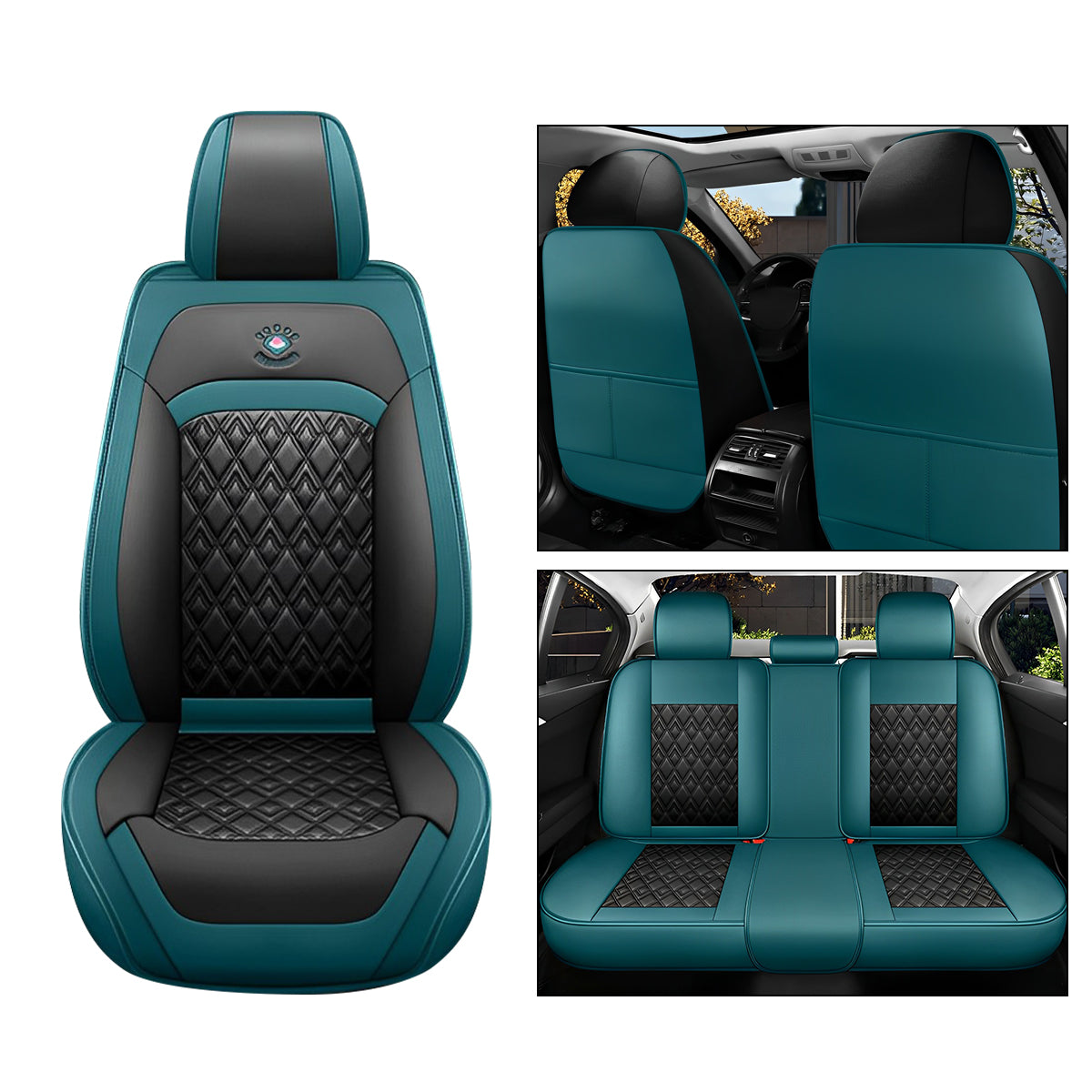 Universal Fit Car Seat Cover Full Set for 5-Seater Sedan SUV Diamond Pattern Faux Leather Vehicle Cushion Cover