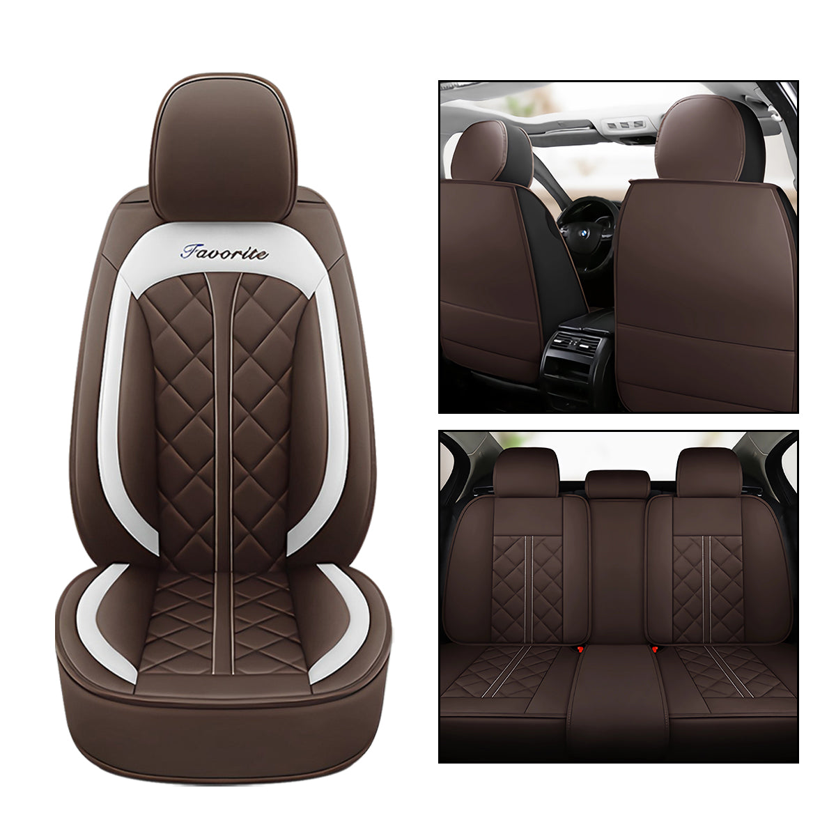 Diamond Pattern Universal Car Seat Covers for 5-Seat Sedan SUV, Full Set, Faux Leather for Kia Soul