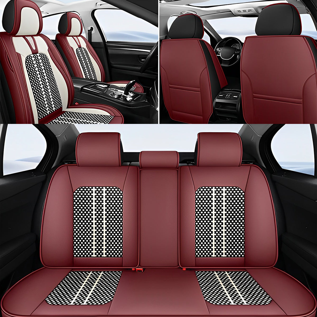 Universal Fit Car Seat Covers for 5 Seat Sedan SUV, Cooling Fabric and Faux Leather, Checkered Pattern