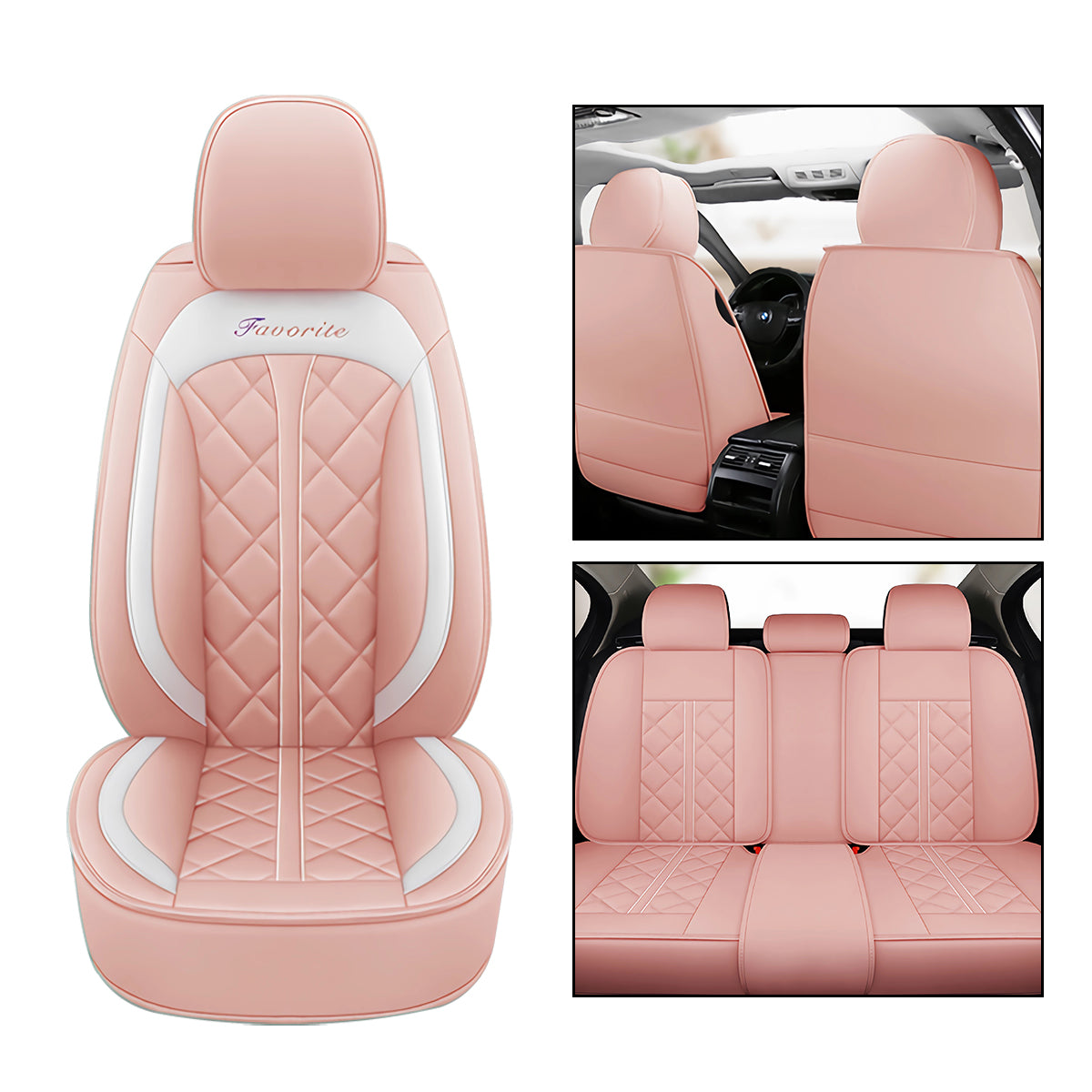 Diamond Pattern Universal Car Seat Covers for 5-Seat Sedan SUV, Full Set, Faux Leather for Kia Soul