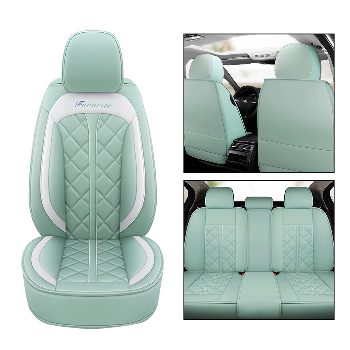 Diamond Pattern Universal Car Seat Covers for 5-Seat Sedan SUV, Full Set, Faux Leather for Kia Soul