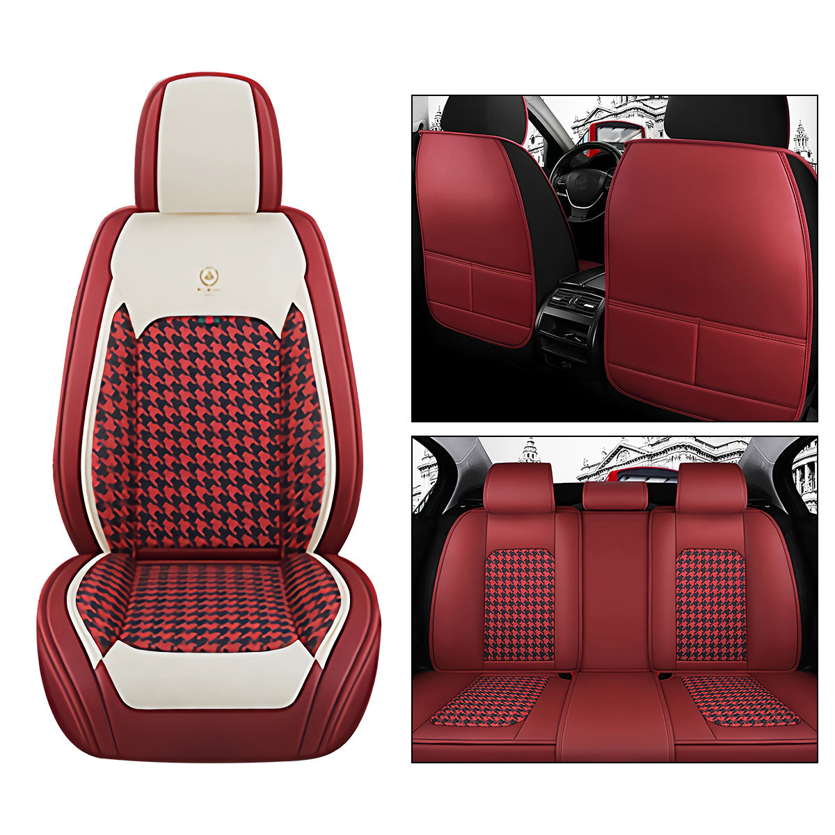 5-Seat Car Seat Covers with Houndstooth Pattern Universal Fit Seat Cushion Protective Covers for RDX Crosstour Ridgeline