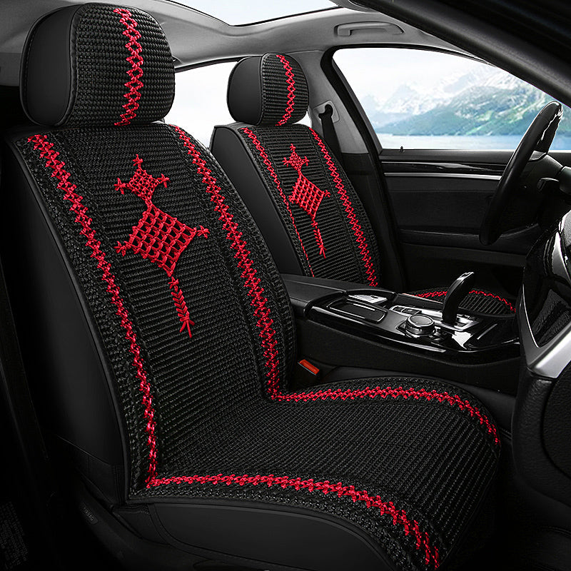 Cooling Fabric Basketweave Pattern Car Seat Covers for 5 Seat Sedan SUV Universal Fit Summer Use Cushion Cover