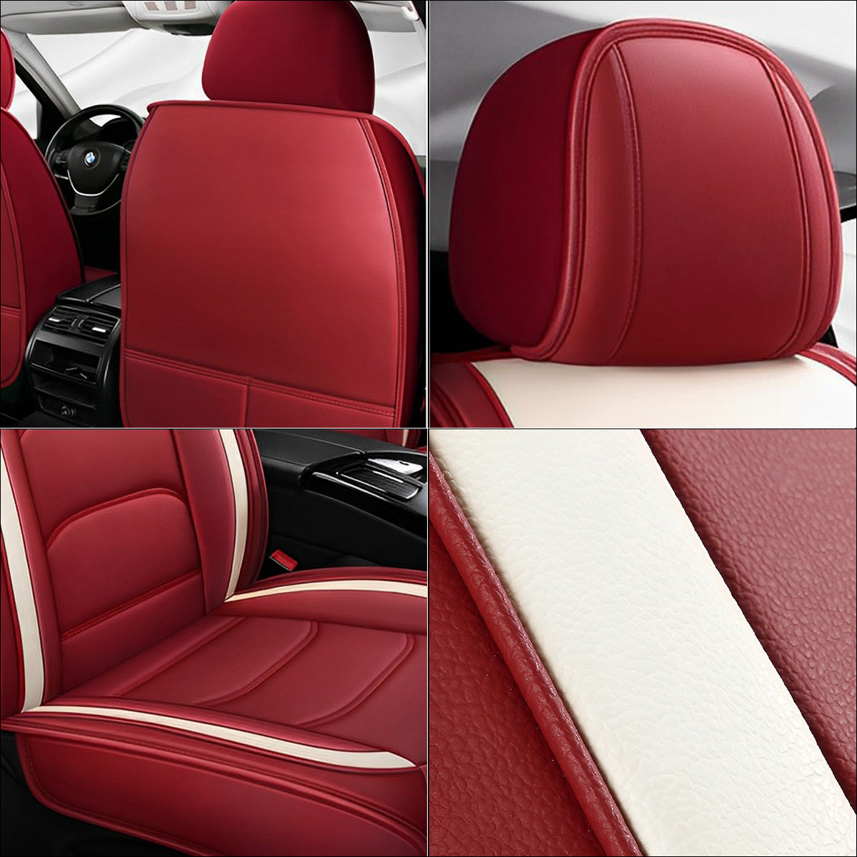 Striped Block Pattern Car Seat Covers Universal Fit Full Set Faux Leather Cushion Covers