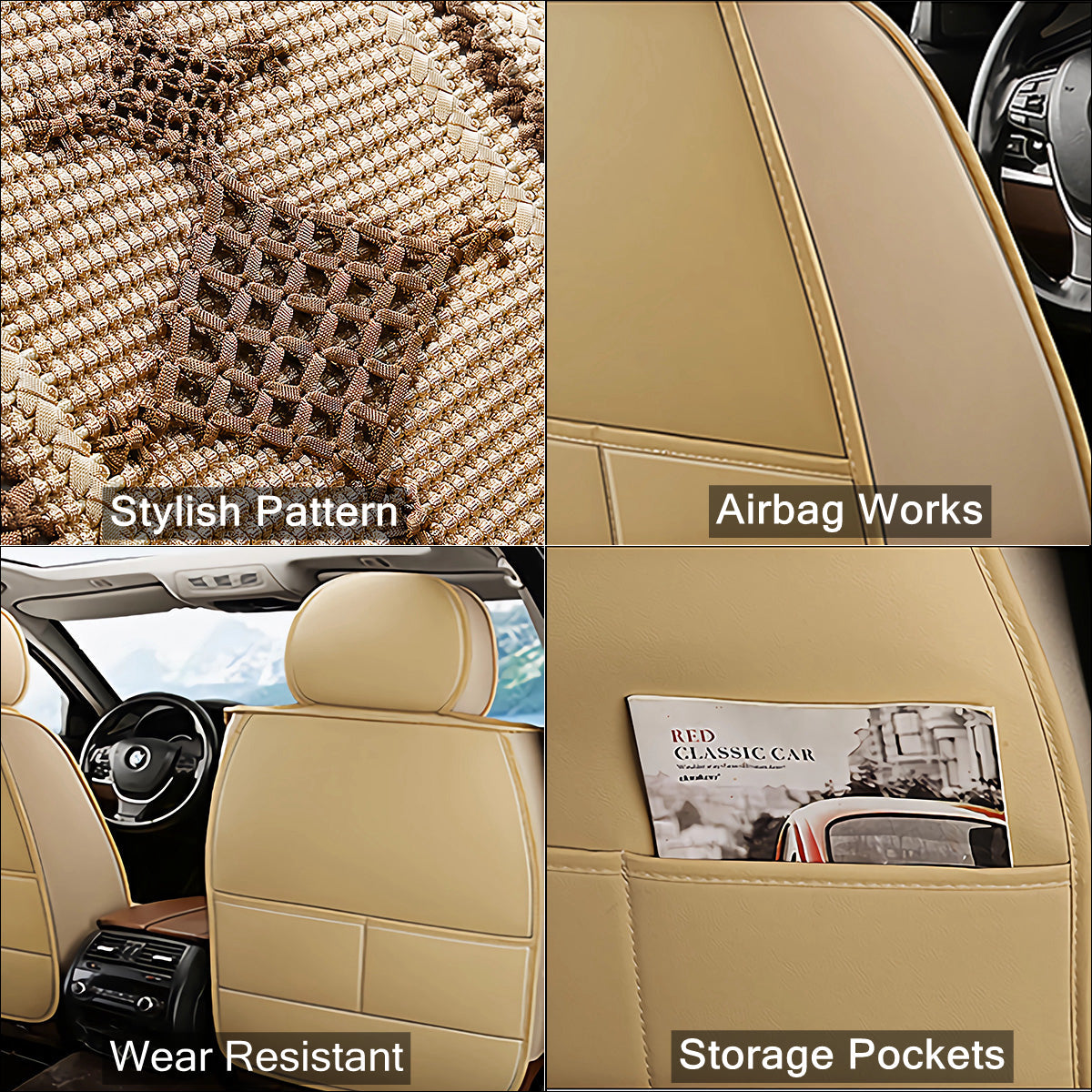 Cooling Fabric Basketweave Pattern Car Seat Covers for 5 Seat Sedan SUV Universal Fit Summer Use Cushion Cover