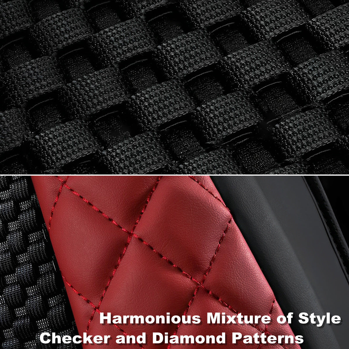 Cooling Polyester Fabric and Faux Leather Car Seat Covers with Checkered Pattern for 5-Seat Sedan SUV