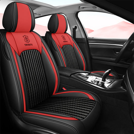 Universal Fit Car Seat Cover for 5-Seater Sedan SUV Knitted Weave Pattern Leatherette and Cooling Polyester Fabric Cushion Covers