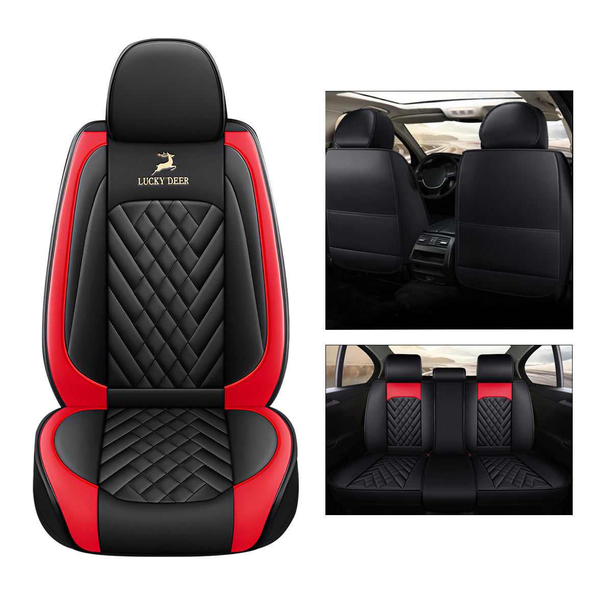 Universal Fit Car Seat Cover Full Set for 5-Seater Sedan SUV Diamond Pattern Synthetic Leather Vehicle Cushion Cover for Accord Tucson Sorento