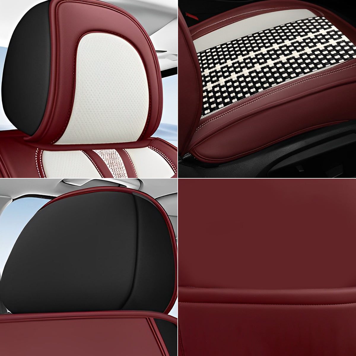 Universal Fit Car Seat Covers for 5 Seat Sedan SUV, Cooling Fabric and Faux Leather, Checkered Pattern