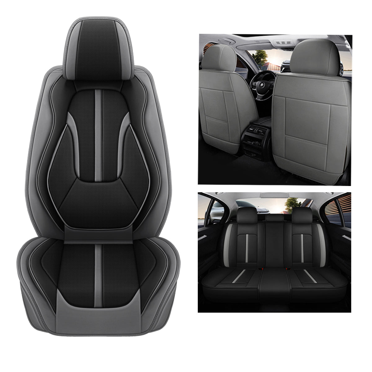 Sport Theme Car Seat Cover for 5-Seater Sedan SUV, Universal Fit Microfiber Leather Full Set Cushion Covers