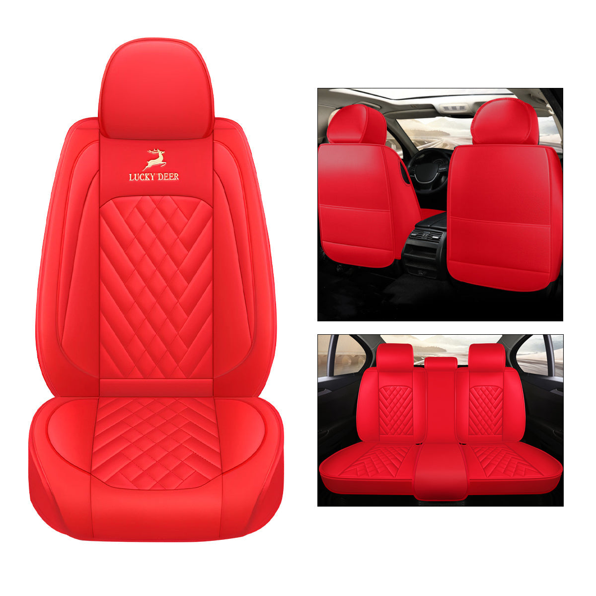 Universal Fit Car Seat Cover Full Set for 5-Seater Sedan SUV Diamond Pattern Synthetic Leather Vehicle Cushion Cover for Accord Tucson Sorento