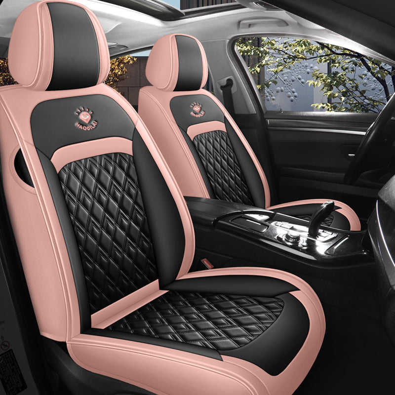 Universal Fit Car Seat Cover Full Set for 5-Seater Sedan SUV Diamond Pattern Faux Leather Vehicle Cushion Cover