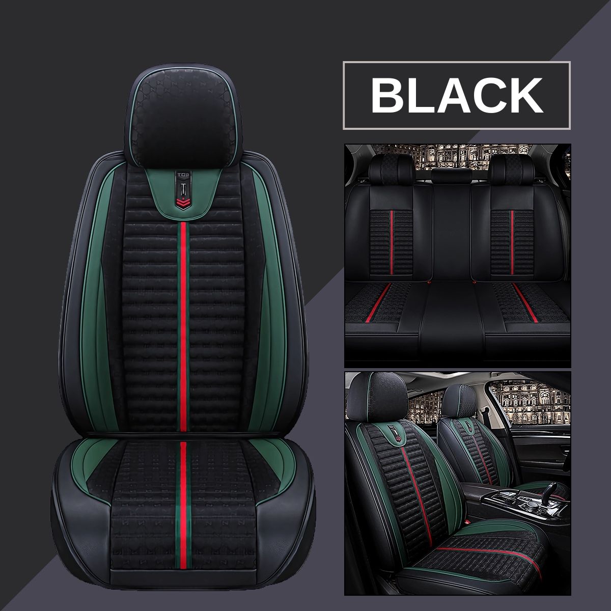 Universal Car Seat Covers Full Set for 5-Seat Sedan SUV, Striped Quilted Design Car Cushion Protective Cover