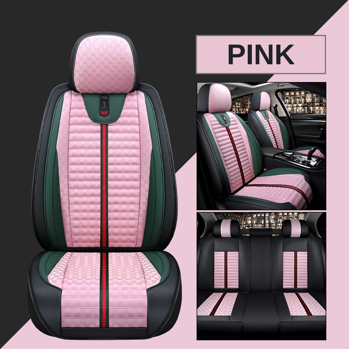 Universal Car Seat Covers Full Set for 5-Seat Sedan SUV, Striped Quilted Design Car Cushion Protective Cover