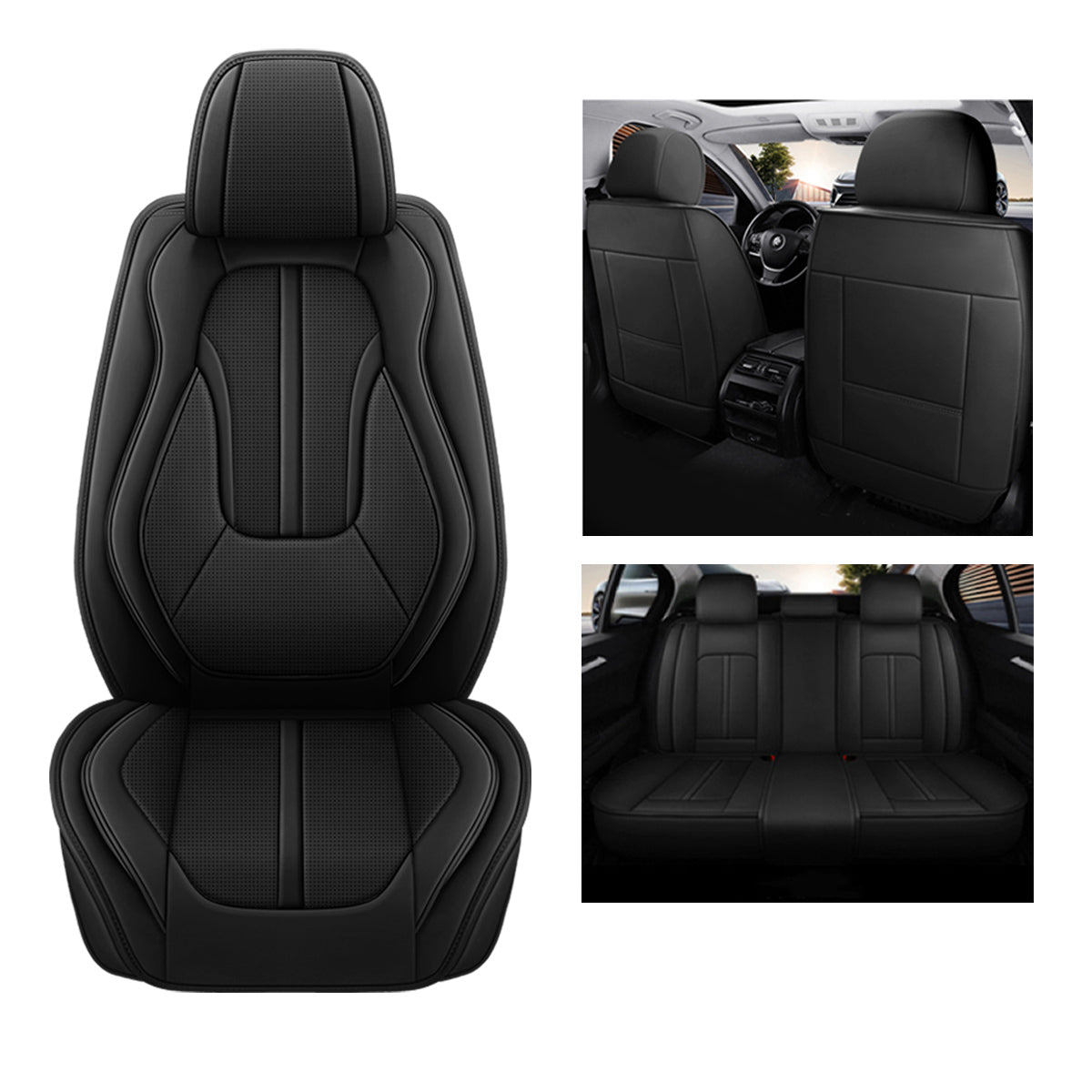 Sport Theme Car Seat Cover for 5-Seater Sedan SUV, Universal Fit Microfiber Leather Full Set Cushion Covers