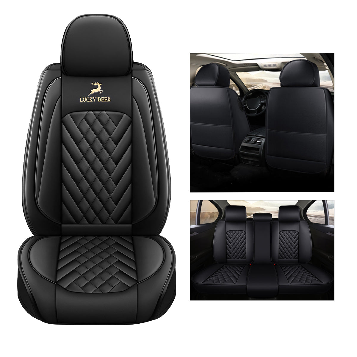 Universal Fit Car Seat Cover Full Set for 5-Seater Sedan SUV Diamond Pattern Synthetic Leather Vehicle Cushion Cover for Accord Tucson Sorento