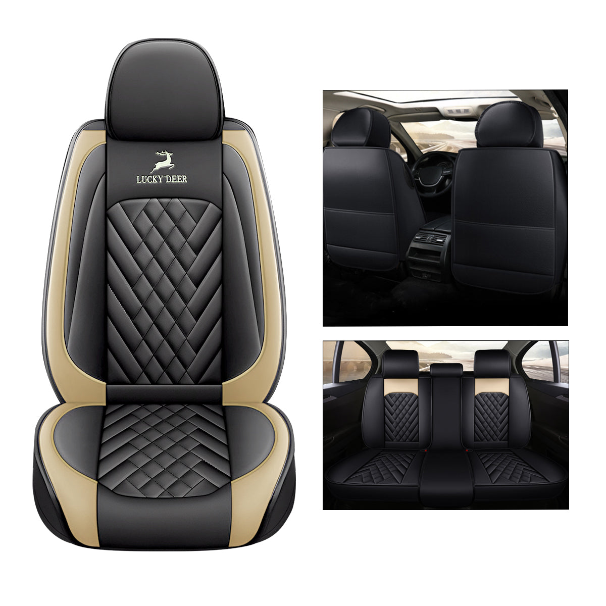 Universal Fit Car Seat Cover Full Set for 5-Seater Sedan SUV Diamond Pattern Synthetic Leather Vehicle Cushion Cover for Accord Tucson Sorento