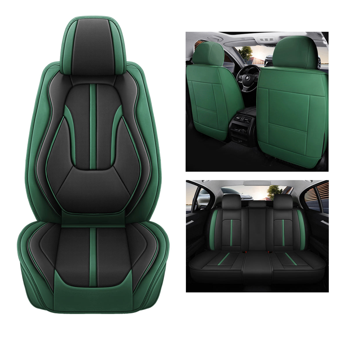 Sport Theme Car Seat Cover for 5-Seater Sedan SUV, Universal Fit Microfiber Leather Full Set Cushion Covers