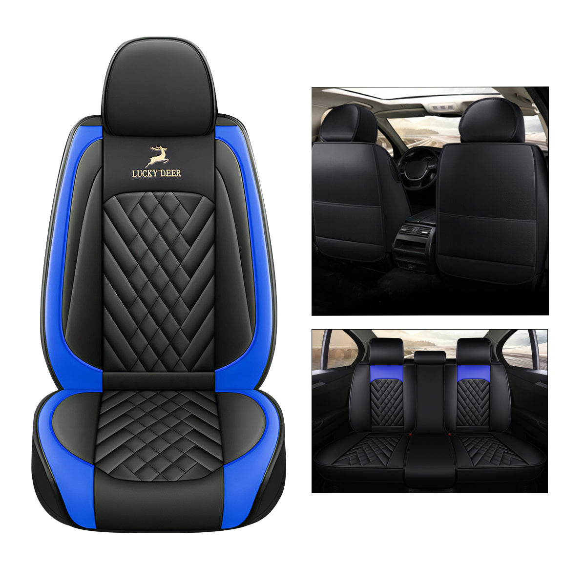 Universal Fit Car Seat Cover Full Set for 5-Seater Sedan SUV Diamond Pattern Synthetic Leather Vehicle Cushion Cover for Accord Tucson Sorento