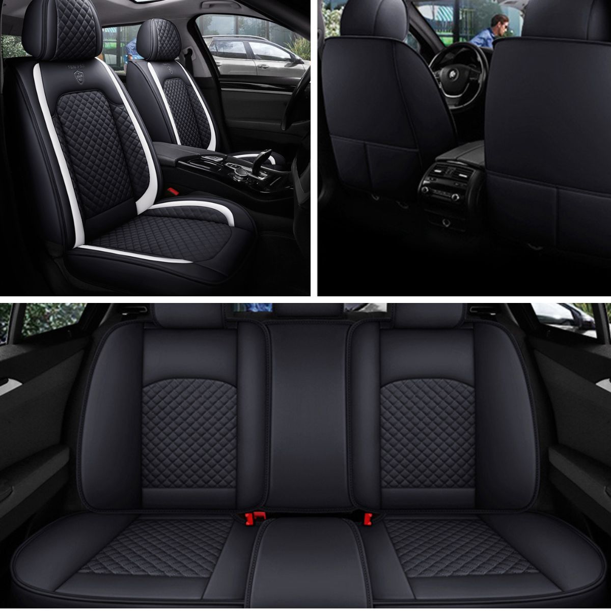 Universal Fit Car Seat Cover for 5-Seater Sedan SUV Diamond Pattern Faux Leather Vehicle Cushion Cover Full Set