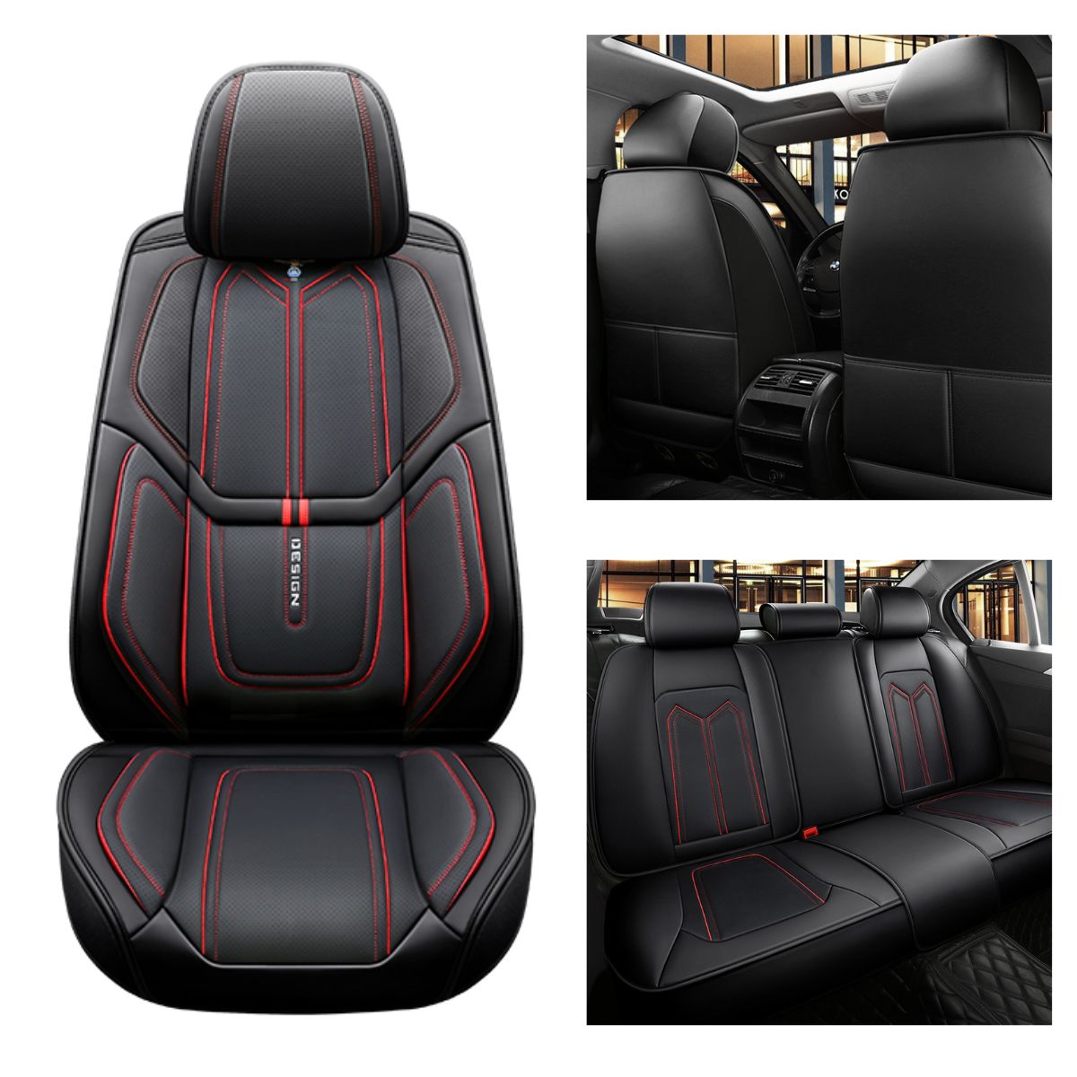 Faux Leather Geometric Pattern Car Seat Covers for 5-Seater Sedan SUV Full Set Universal Fit