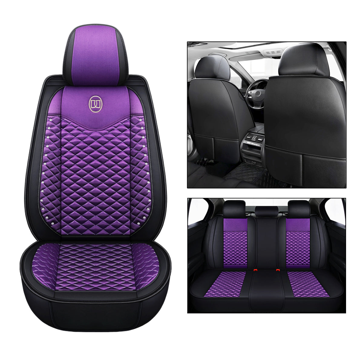 Universal Fit Car Seat Covers for 5-Seater Sedans SUV Full Set Front and Rear Seat Covers, Diamond Pattern