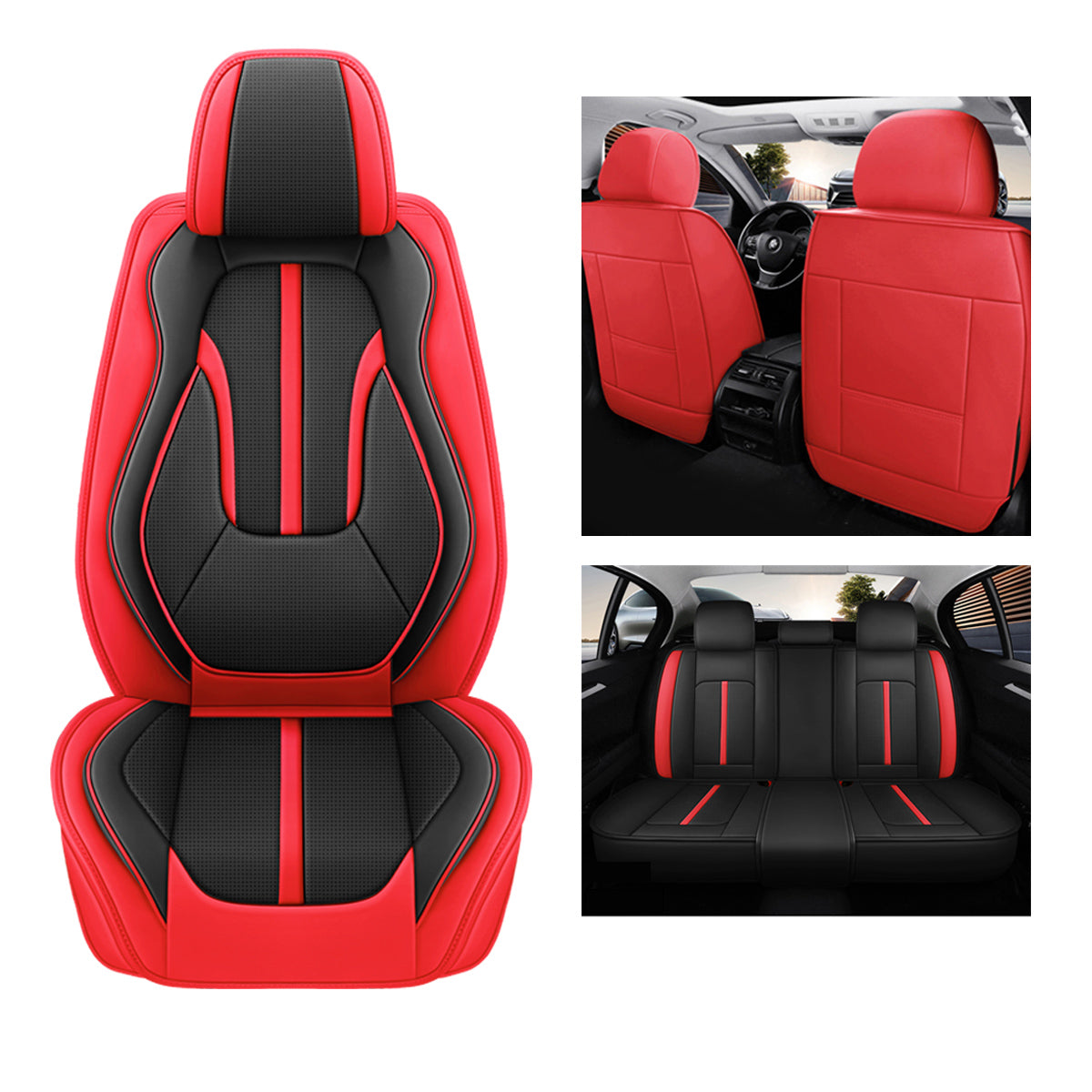 Sport Theme Car Seat Cover for 5-Seater Sedan SUV, Universal Fit Microfiber Leather Full Set Cushion Covers