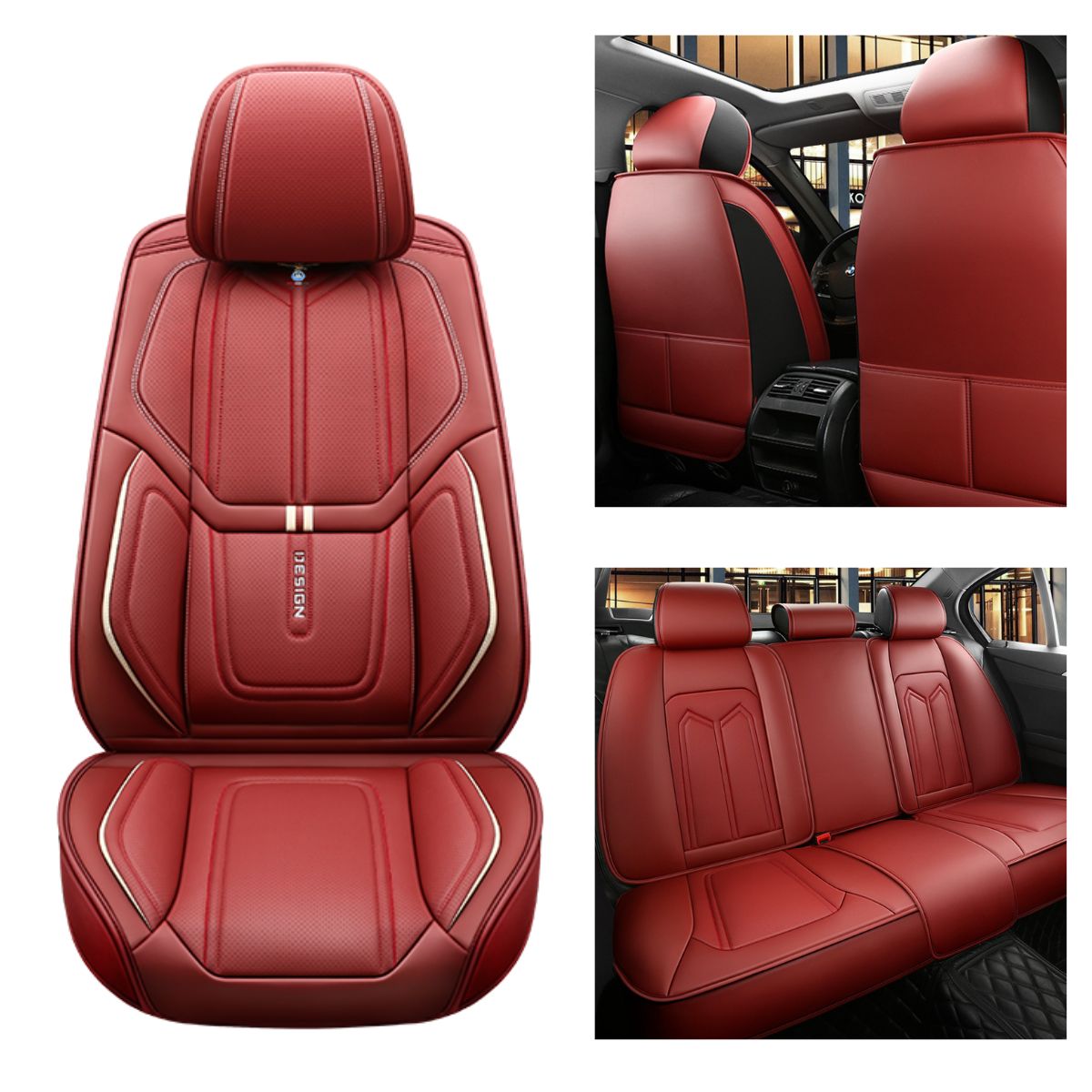 Faux Leather Geometric Pattern Car Seat Covers for 5-Seater Sedan SUV Full Set Universal Fit