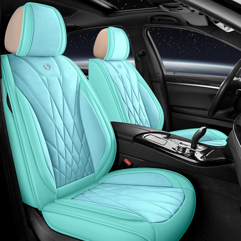 Microsuede and Leatherette Car Seat Covers Full Set Universal Fit Diamond Pattern Car Cushion Protective Cover