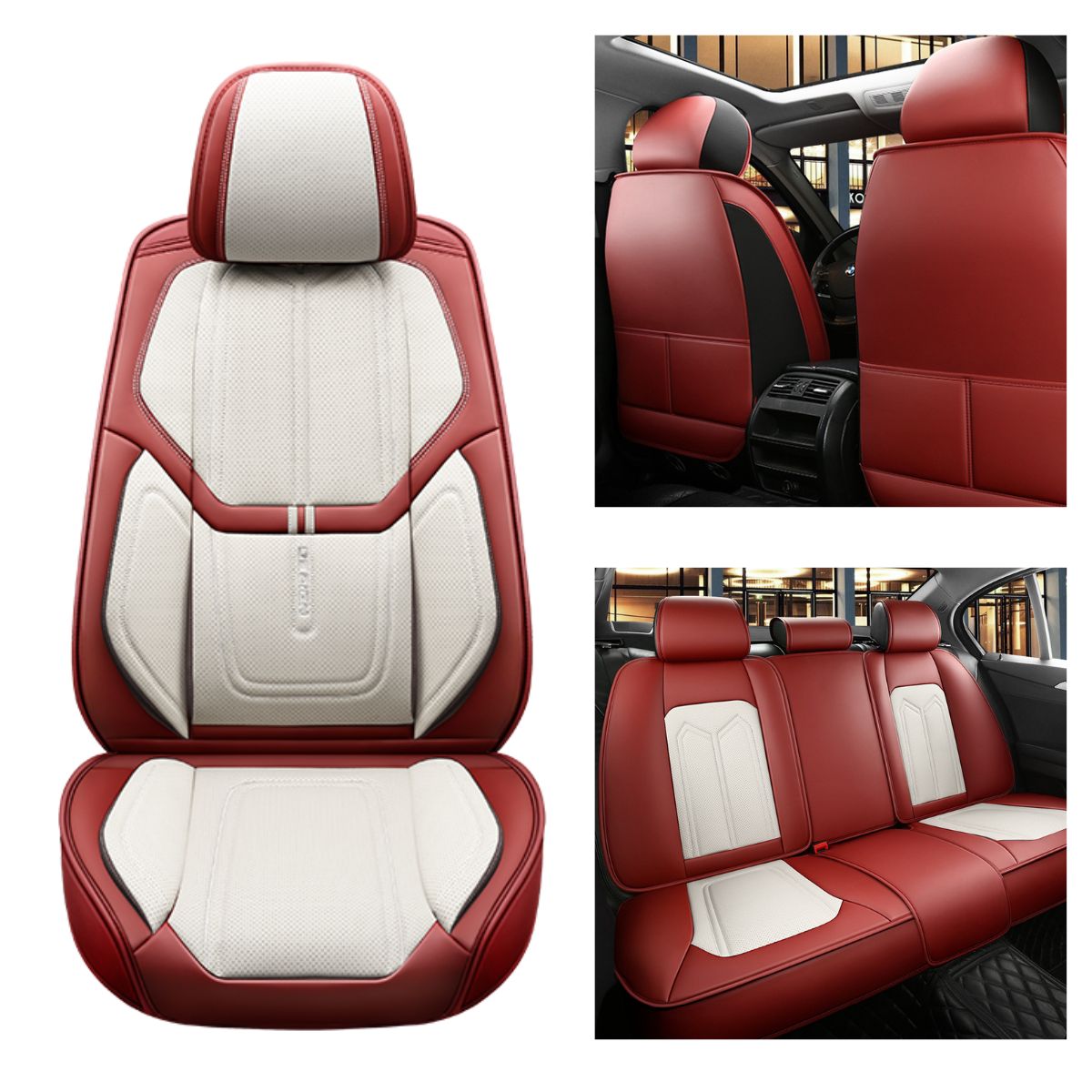 Faux Leather Geometric Pattern Car Seat Covers for 5-Seater Sedan SUV Full Set Universal Fit