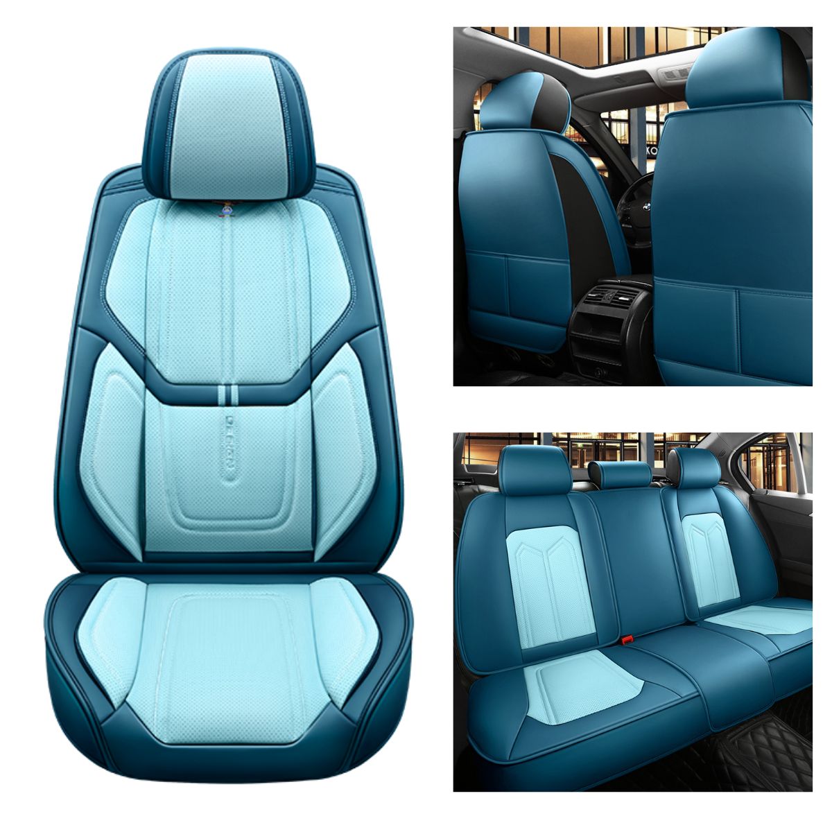 Faux Leather Geometric Pattern Car Seat Covers for 5-Seater Sedan SUV Full Set Universal Fit